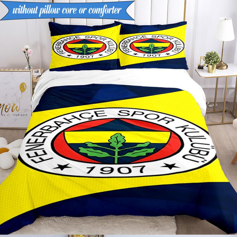 3-teiliges Bettwäscheset mit Fenerbahçe-Wappen-Design, 2D-Druck (Enthält 1 Bettbezug + 2 Kissenbezüge Ohne Füllung), Schlafzimmerdekoration, Ventilatorgeschenk