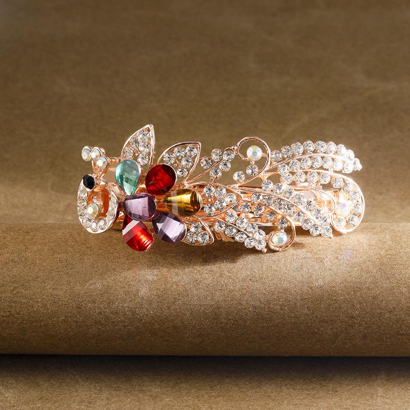 Lux Retro Peacock Rhinestone Hair Clip for Half-Up Styles