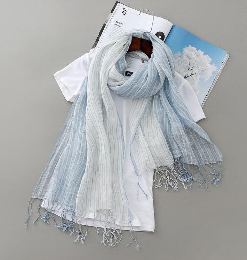 

New Japanese 100% Linen Scarf Fashion Striped Cotton Linen Shawl Summer Beach Sunscreen Scarves 70x170cm 70X170CM