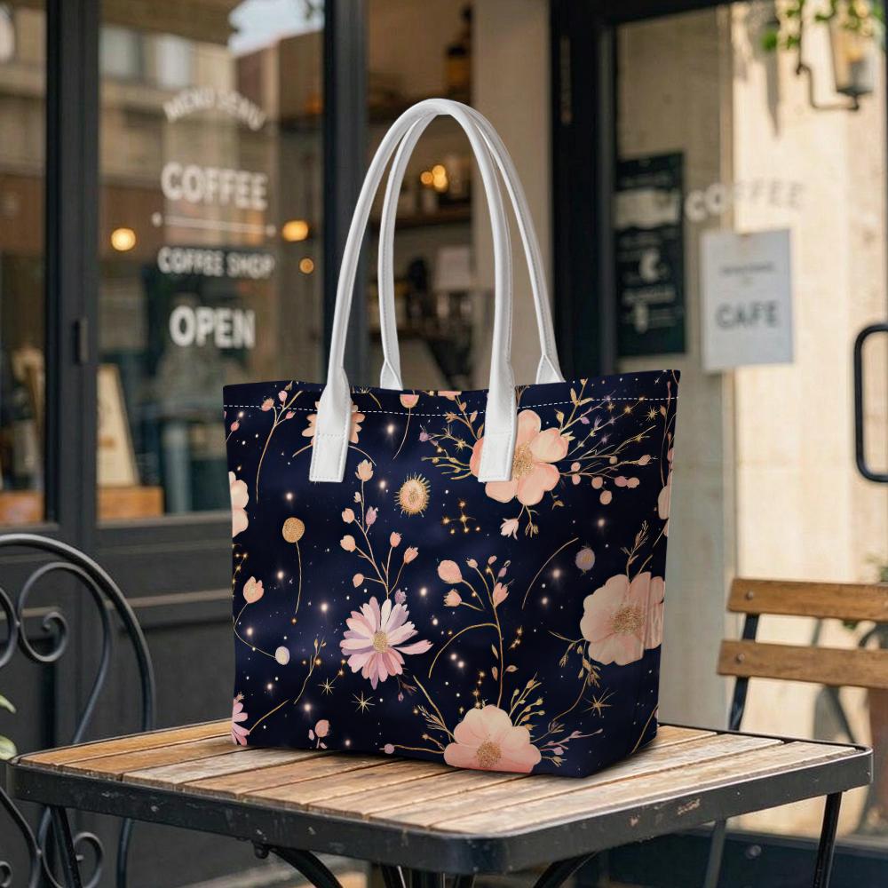 Elegant Floral Print Tote Bag for Women Casual Large Capacity Handbag for Daily Commute Travel Shopping