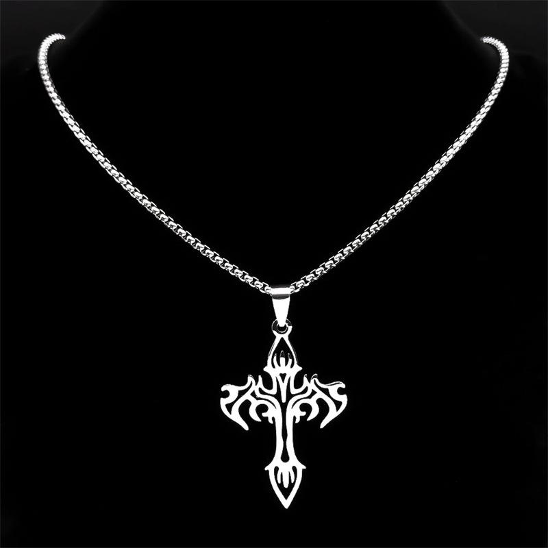 HNSP Nerezová ocel Goth Flame Cross přívěsek řetízkový náhrdelník pro muže, ženy šperky příslušenství