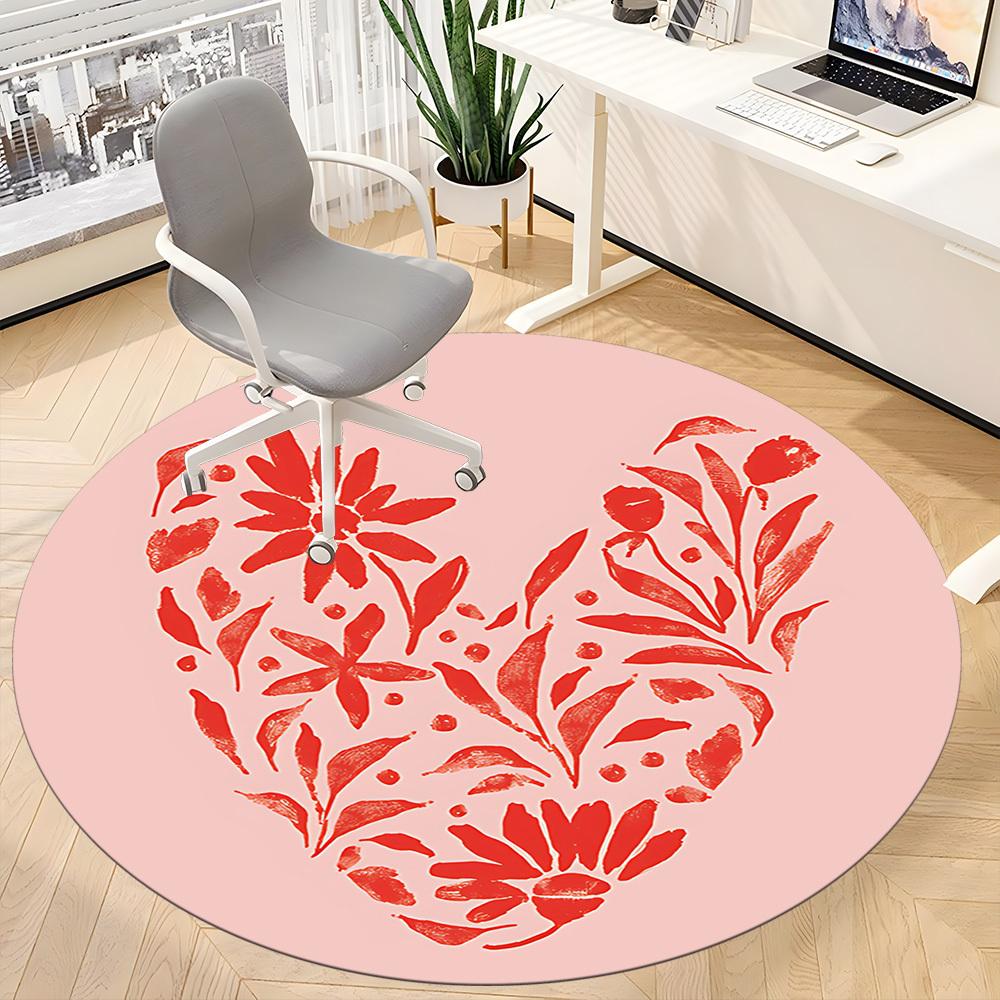 1pc Floral Heart Office Round Area Rug, Mat Suitable For Office, Under Office Chairs Bedroom Living Room Home Decor, Room Deco