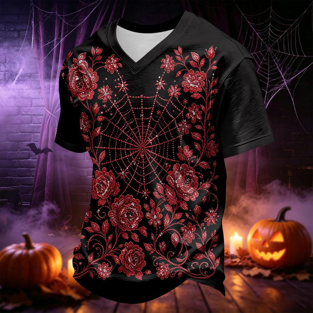 Men's V-Neck Halloween Printed T-Shirt Casual Top
