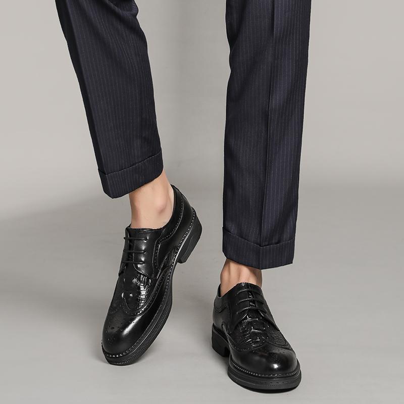 Luksusowe skórzane buty męskie Gentleman styl retro Na imprezę Dorosły Do pracy Biuro Czarne buty Brogsy hombre