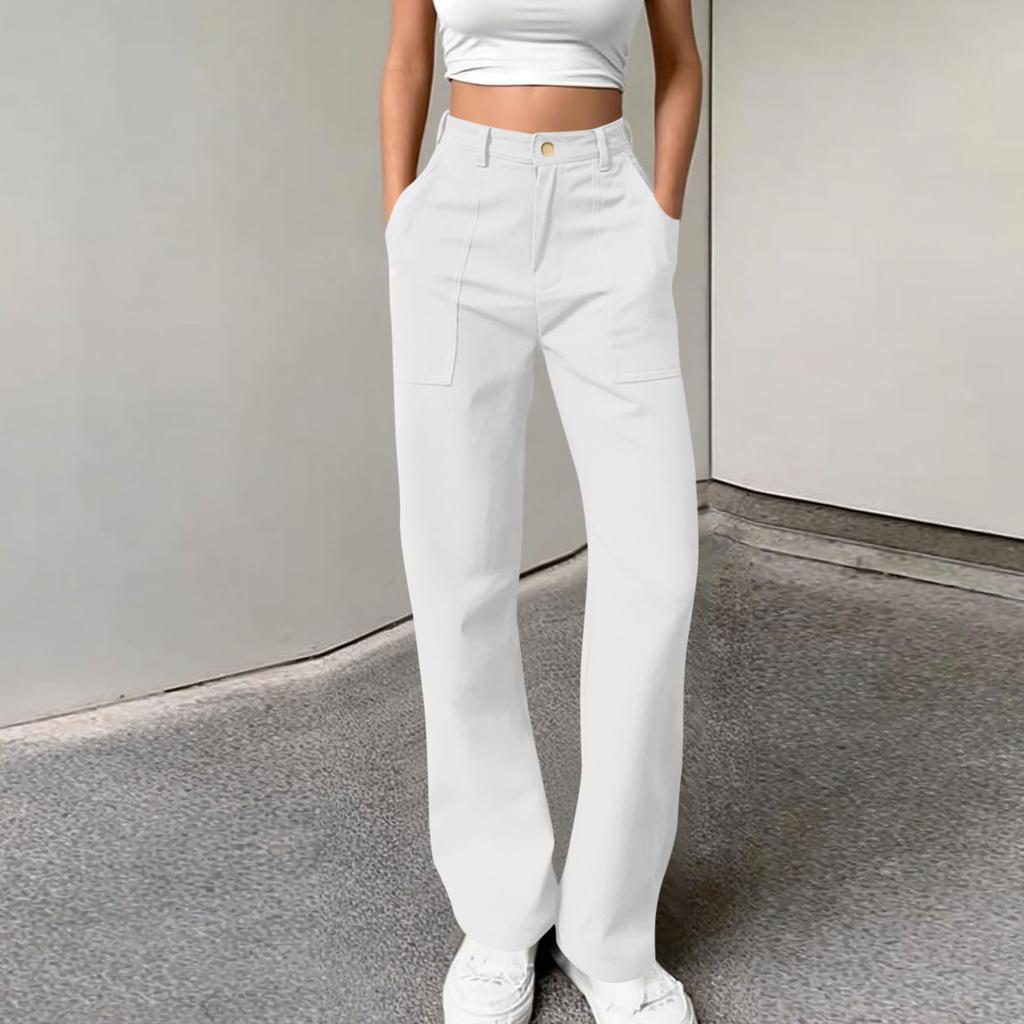 Women's Color Button Loose Sports Casual Workwear Pocket Trousers
