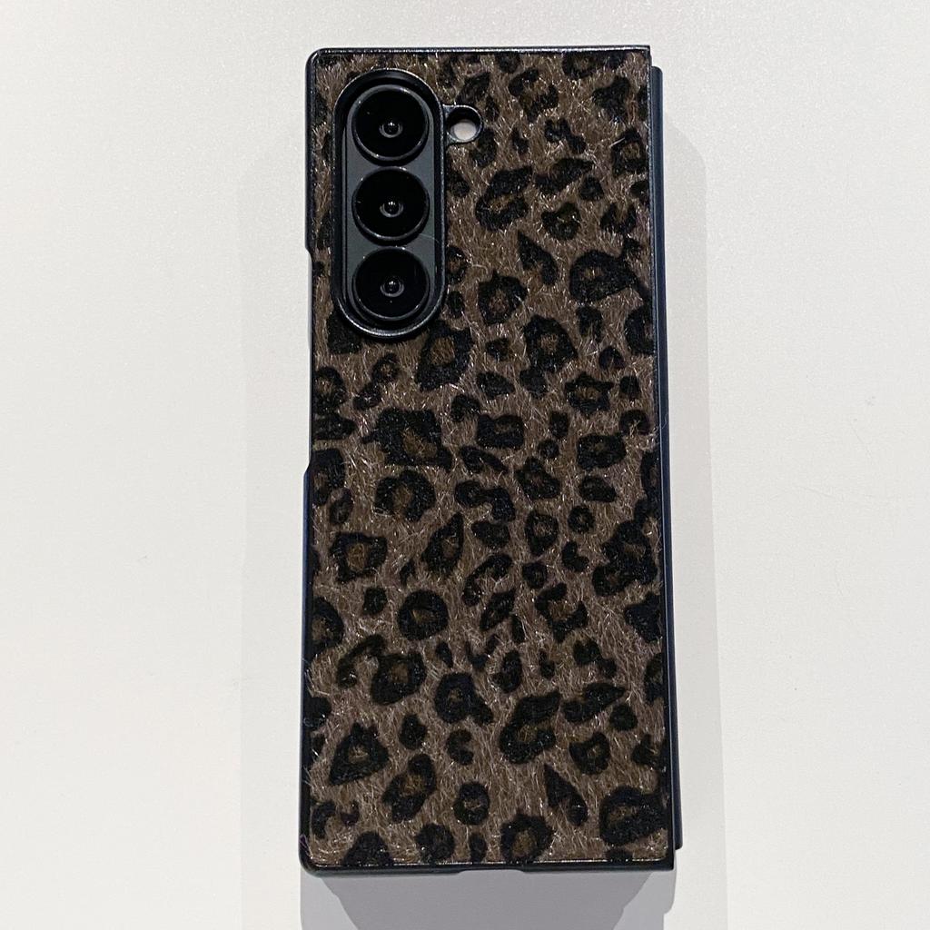 Luxury Fashion Business Sle Flush Leopard Leather Textured Phone Case For Samsung Galaxy Z Fold 7 6 5 4 3 5G Hard PC Back Cover