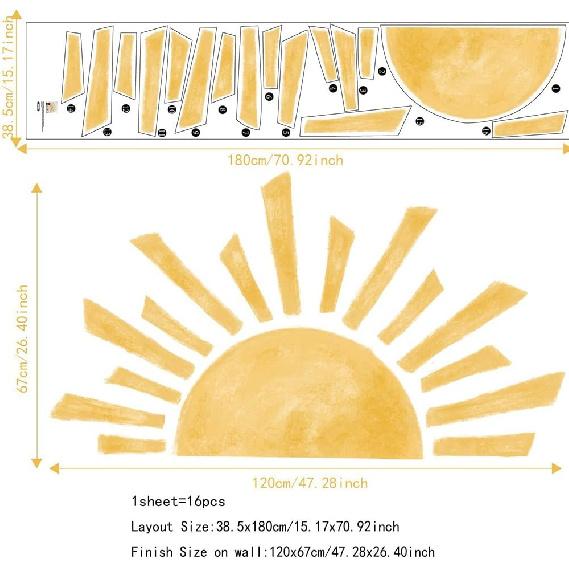 Half Sun Wall Decal for Kids Room - Sunshine Wall Stickers Vinyl Wall Decals Nursery Wall Decal Removable Peel and Stick Wall Decals for Nursery Kids