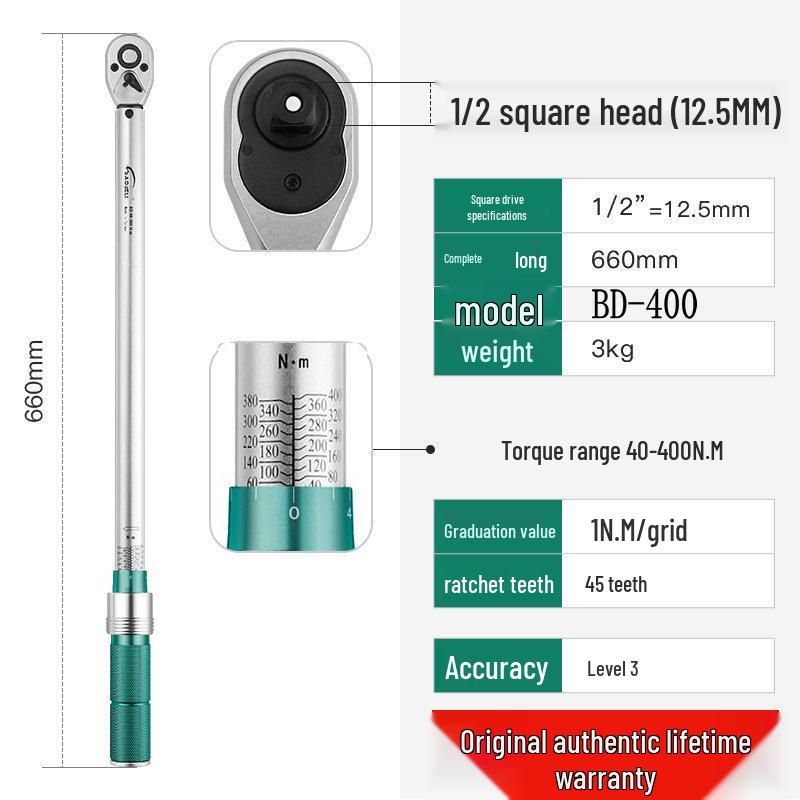 Taiwan Baodelili High Precision Adjustable Torque Wrench for Spark Plugs and Tires