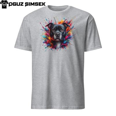 Lebhaftes Staffordshire Bullterrier Hunde Kurzarm-T-Shirt Buntes Grafik-T-Shirt