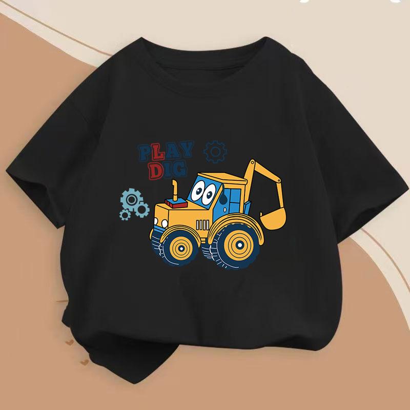Boys' Pure Cotton Short-sleeved T-shirt New Style Medium and Large Children's Summer Round Neck Printed T-shirt Children's Loose Summer Wear Trend
