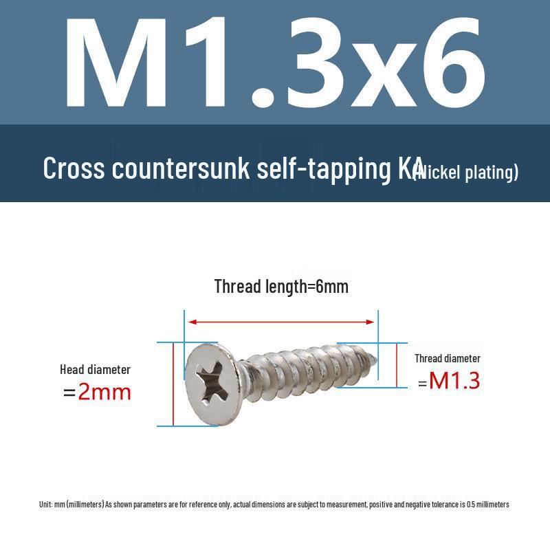 YiguYigu Nickel-Plated Phillips Flat Head Self-Tapping Screws M1-M5, Carbon Steel