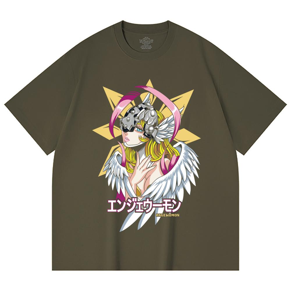 230 g/m² 100% Baumwolle Digimon V5 Angewomon Aufdruck Unisex Schweres Baumwoll-T-Shirt