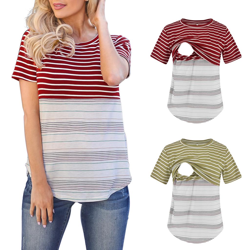 Buy [LG] Women's Maternity Nursing Tops Patchwork Striped Breastfeeding