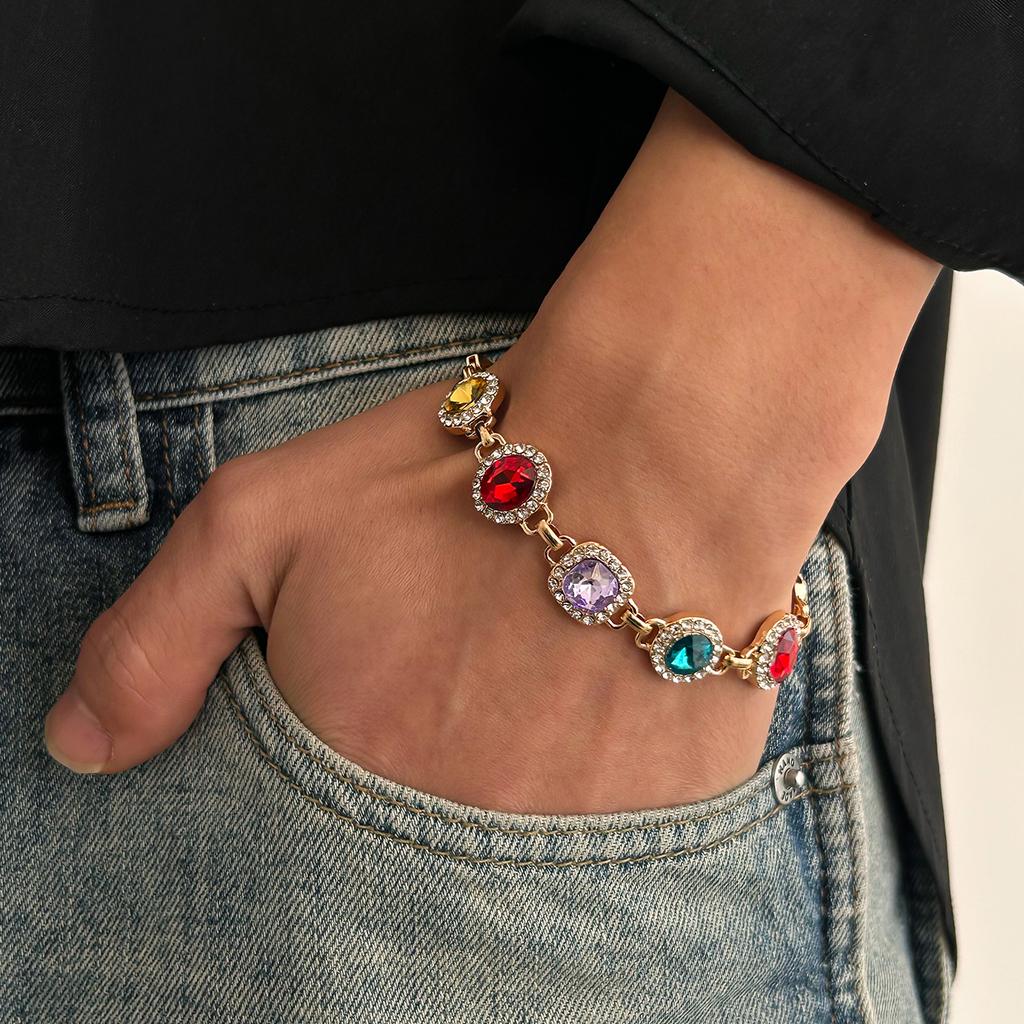 Salircon Colorful Rhinestone Chain Choker Necklace Men  Luxury Trendy Simple Clavicle Chain Necklace Bracelet Party Jewelry