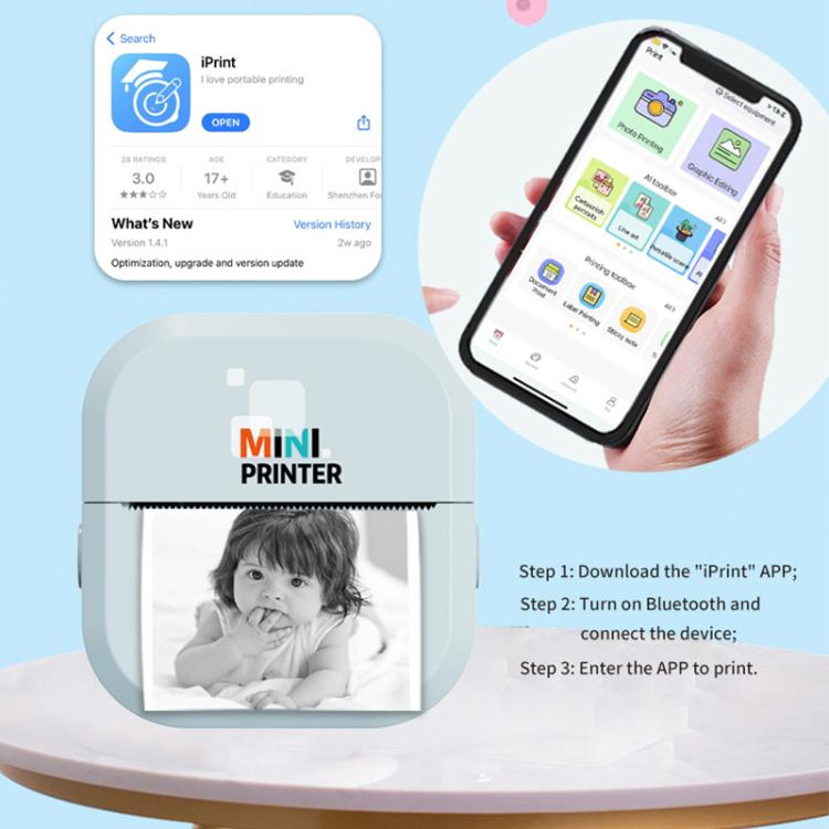 P1 Mini Taşınabilir Mürekkepsiz Termal Bluetooth Yazıcı İhracat Sürümü