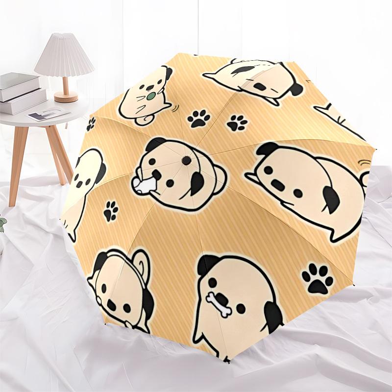 1pc Pug Pattern Automatic Open/Close Umbrella, Windproof, Folding Compact Umbrella with Lightweight Design for Women/Men062