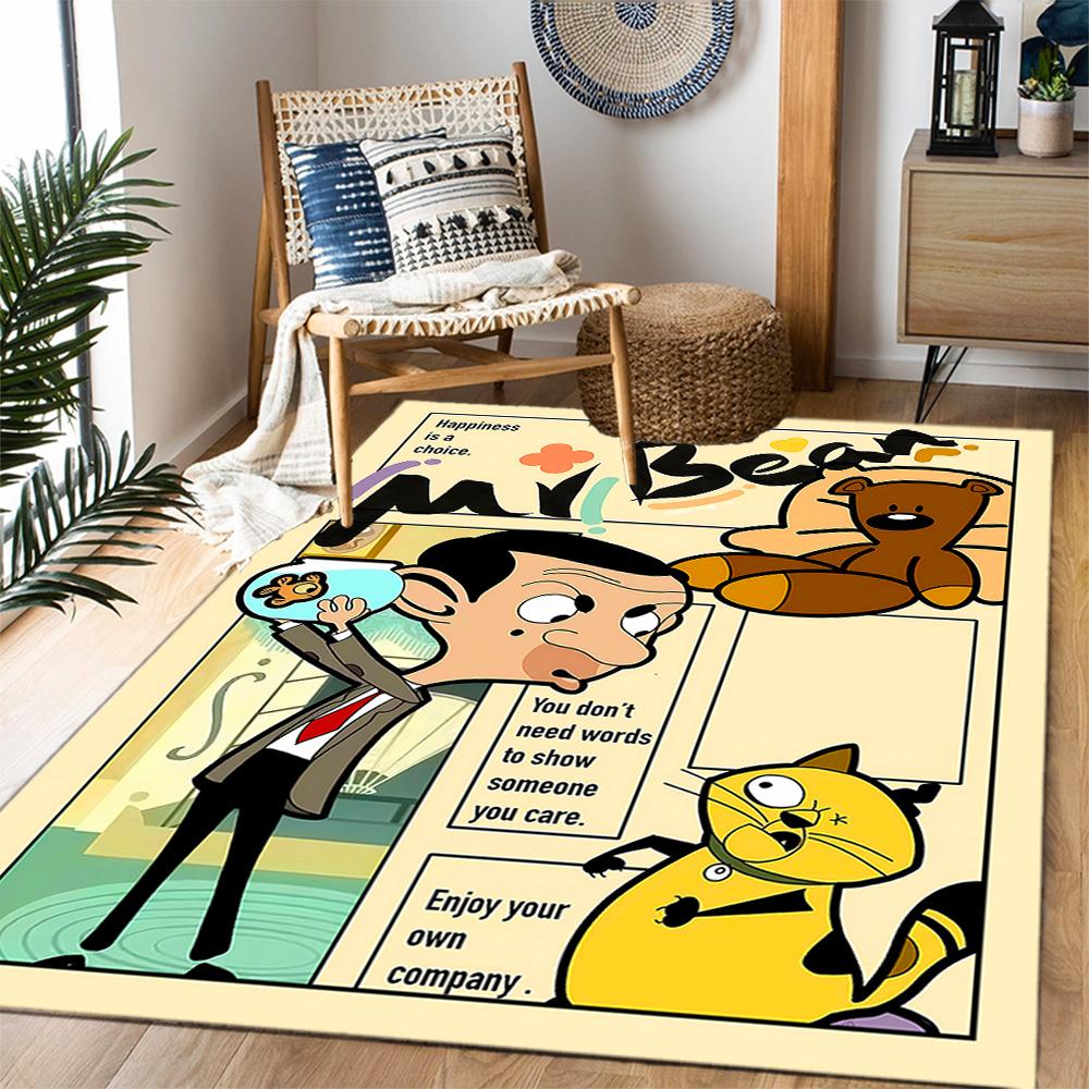 Mr Bean's Silly Adventure Themed Anti-Slip Rugs - Polyester Home Decor, Suitable for Bedrooms, Living Rooms, Doorways, Studios, and Decorations