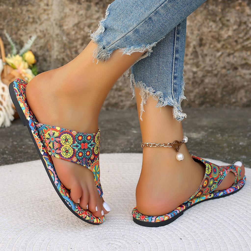 Fashion Women Slippers Bohemian Flower Pattern Sandals Casual Lightweight Shoes Flip Flops Fashion Big Size Slippers Home Slides Women