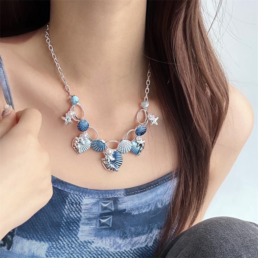 Pearl Clavicle Chain Women Starfish Choker Necklace Sweet Shell Pendant Necklace  Gifts