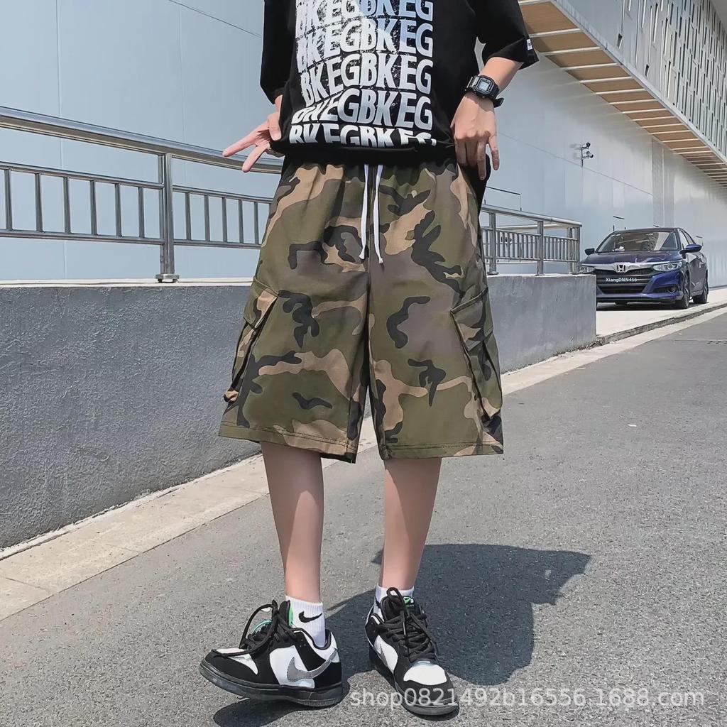 Herren Trendige Amerikanische Street Retro Hip-Hop Camouflage Lässige Weitbeinige Overalls mit Großen Taschen