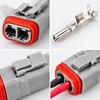 Latching Automotive Wire Coupler Kit with Separate Contact Retainers, 2-Pin Housings, and Copper-Finished Pin for Removable 12 V Vehicle Wiring