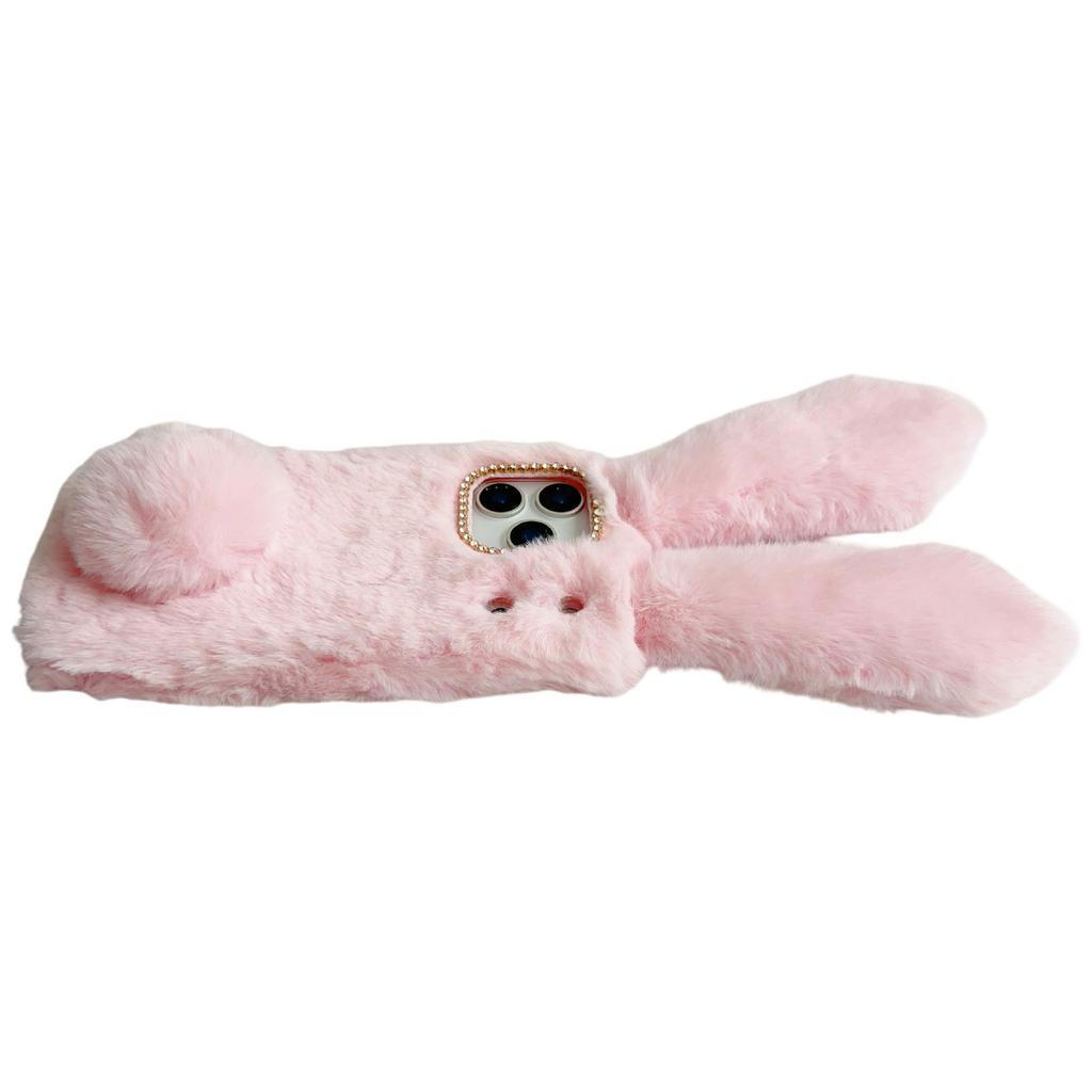 For iPhone 17 Pro Case Plush Cute Bunny Winter Fluffy TPU Phone Cover