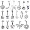 Heart-Shaped Zircon Double Diamond Navel Ring - 1.6mm Rod Piercing Jewelry