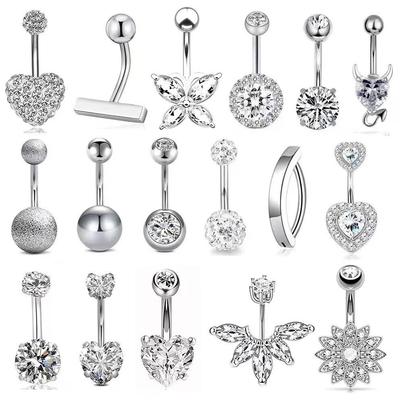 Herzförmiger Zirkon Doppel-Diamant Bauchnabelpiercing - 1,6mm Stab Piercing Schmuck