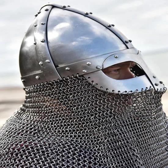 Medieval Combat Helmet with Chain Trough Knight Crusader Armor, LARP SCA Battle-Ready Steel Helmet Gift