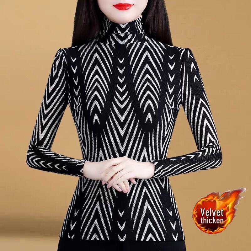 Houndstooth Long Sleeve Women's Top - Autumn/Winter Fashion Base Layer