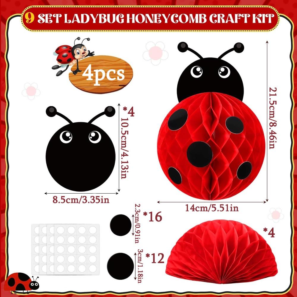 4pcs Ladybug Party Decorations Ladybug Love Bug Honeycomb Craft Kit Lady Bug Table Decor Honeycomb Centerpieces Love Bug Table Topper