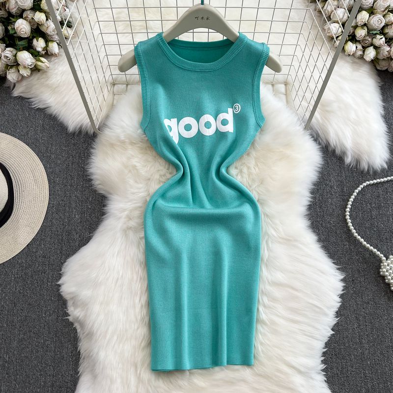 

Summer Stylish Letters Print Dress Vest Green All yards