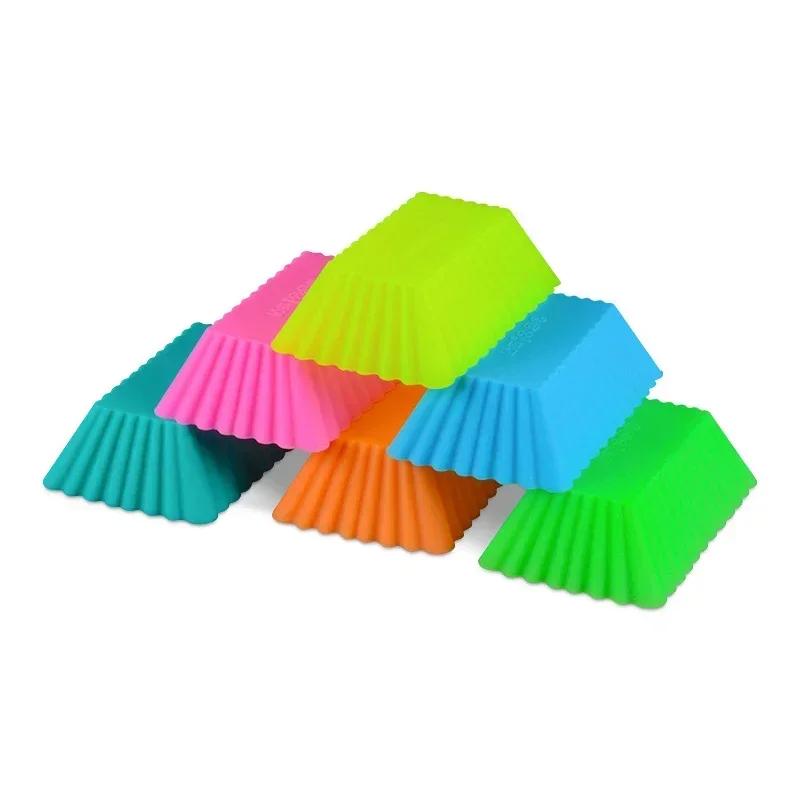 Silicone Rectangular Reusable Cupcake Maker Muffin Cup Baking Mould Jelly Cake Molds Kitchen Pastry Tool 12Pcs
