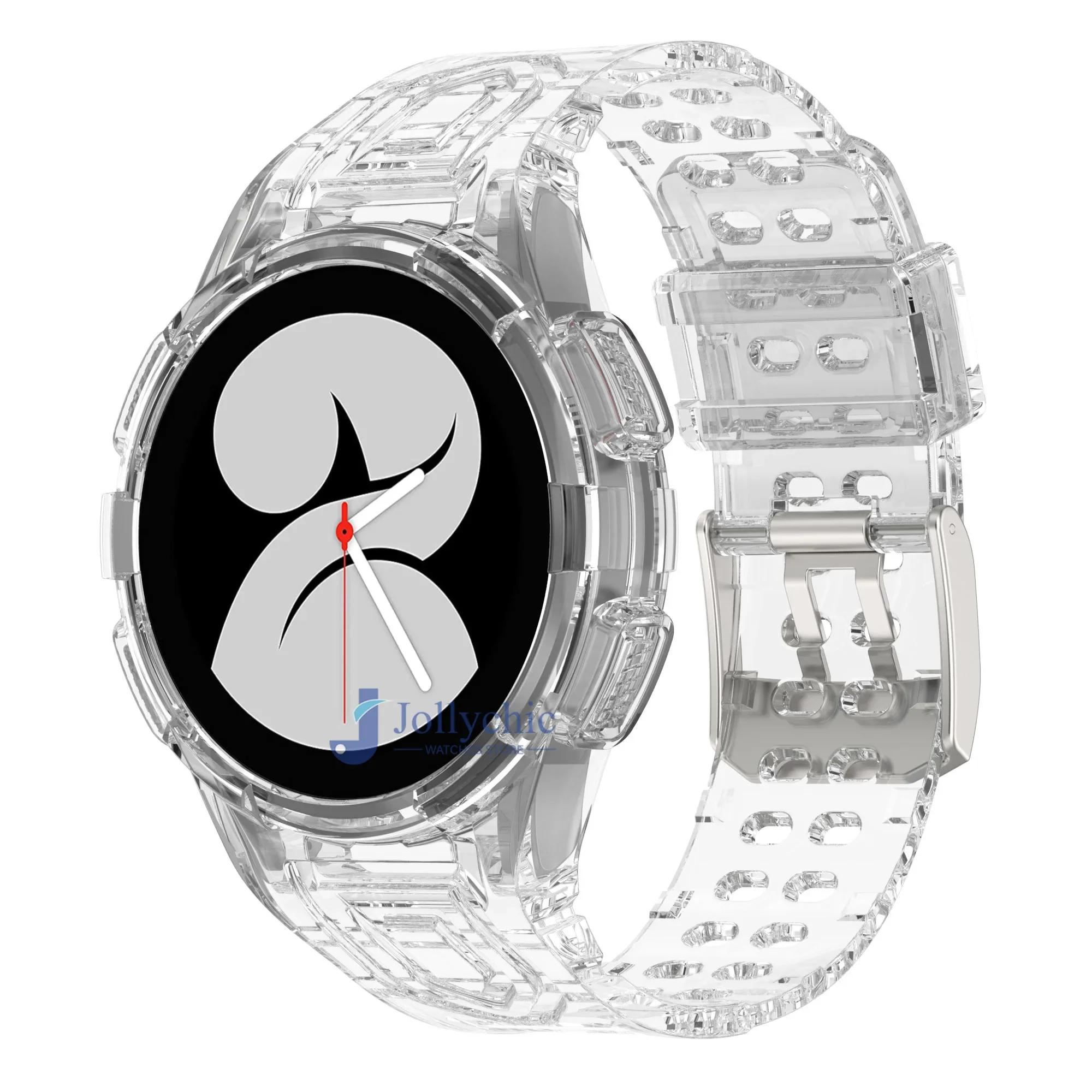 

Case+Strap for Samsung Galaxy Watch 6 4 40mm 44mm Transparent Silicone Band Sport Bracelet Galaxy Watch 4 Classic 46 Accessories Galaxy 4 40mm прозорий