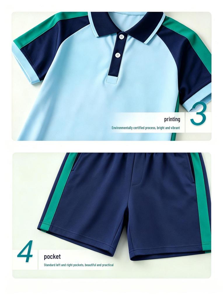 Qingyuan Schuluniformen - Cooles Sorona-Gewebe, Antibakteriell & Feuchtigkeitsableitend, Kurzarm & Shorts für Jungen & Mädchen.