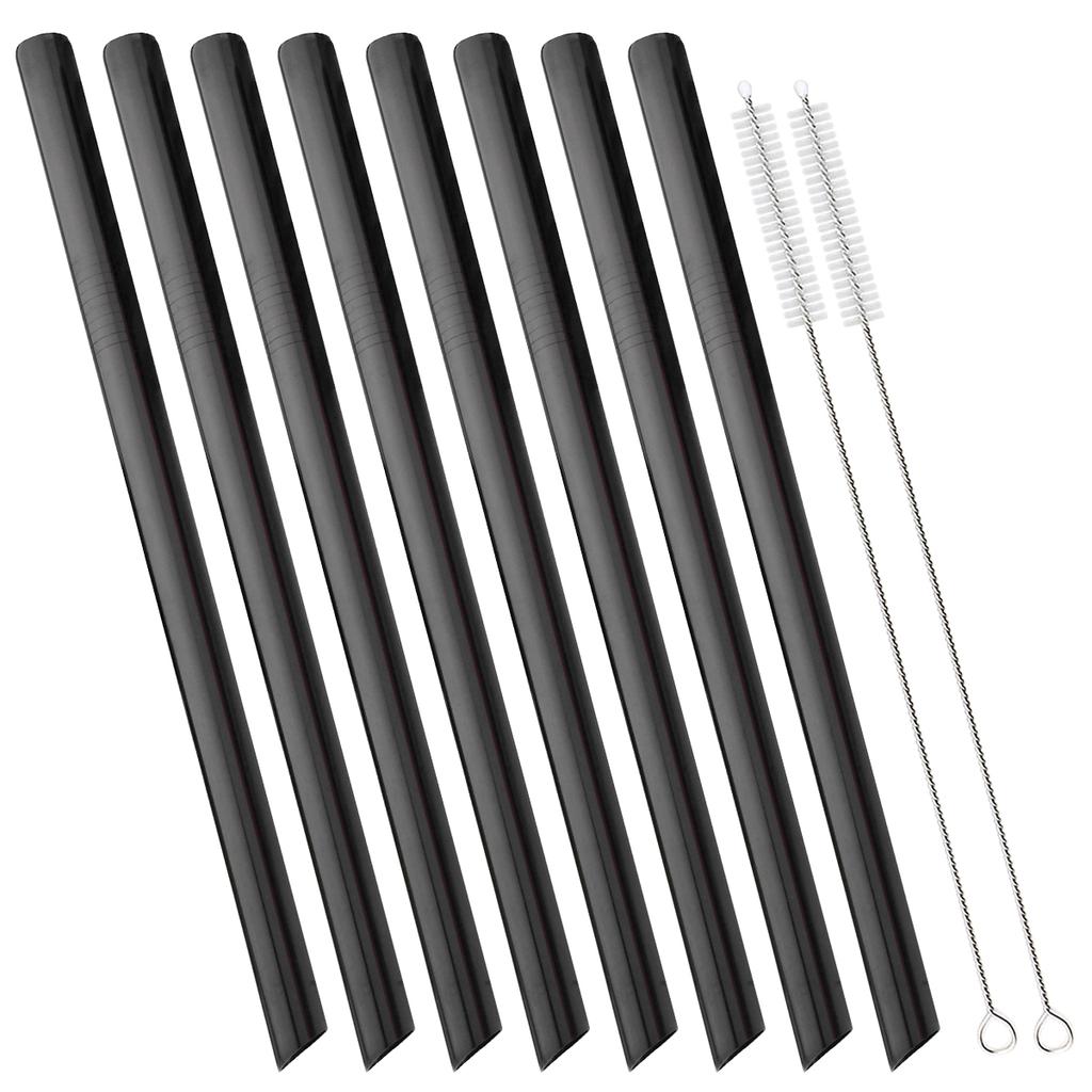 8pcs Sharp Wide 12mm Stainless Steel Straw Fruit Juice Milkshake Cocktail Pearl Milk Tea Drinking Straw Set Home Bar Accessories