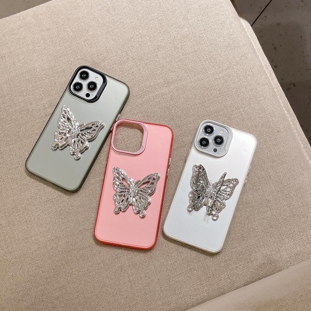 ins induction plating solid color for iPhone17promax Apple 16 mobile phone case butterfly holder 15/14PM13