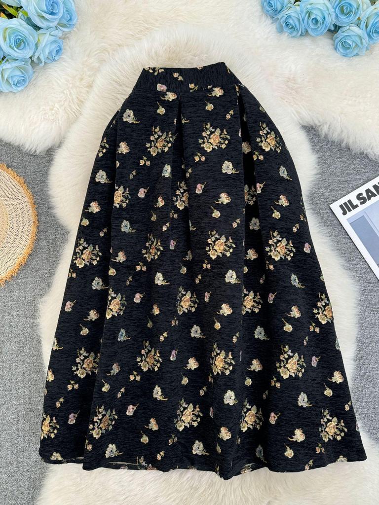 High-End Luxury 3D Embroidered Spring Midi A-line Umbrella Skirt - Versatile Commute Wear