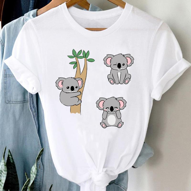 ZX TEE Cute cartoon koala print ladies T-shirt Panda Girl Animal Clothes Panda Cartoon Stylish Tshirt Top Animal Lovers shirt gift