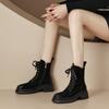 Women Ankle Boots 2024 Cross-Tied Popular Thick Heels Shoes Woman Autumn Winter Cow Suede Leather Casual Outdoor Platform Shoes