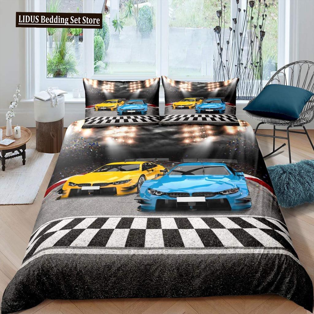 Závodní auto Povlečení Set Velikost Queen 3D Potisk Auta Povlečení Stylová Dekorace Kluci Sport Přikrývka Povlak Rychlost Sportovní Auto Přikrývka Set