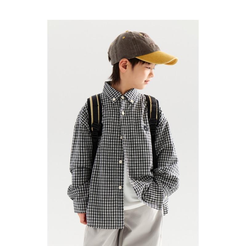 Boy S Long Sleeve Collared Plaid Shirt For Kids