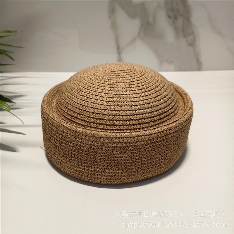 Sombreros de Sol Artísticos de Painter Berets Pillbox Hat Tejido de Paja de Papel Weave Círculo Cóncavo Superior Sombrero de Paja para Mujer