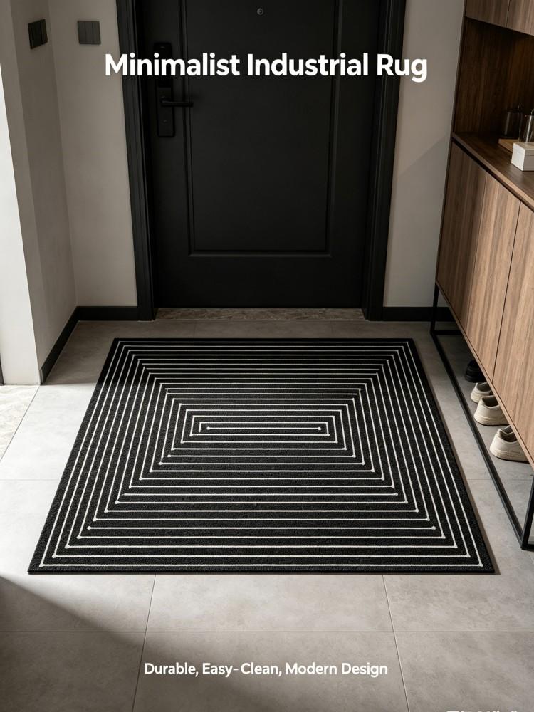 Optische Täuschung Geometrischer Teppich, Rutschfeste Waschbare Fußmatte für den Eingangsbereich, Moderner Schwarz-Weiß-Teppich für den Flur