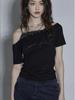 Women's French Retro Letter Print Off-the-Shoulder Slim-Fit T-shirt – New Summer Arrival