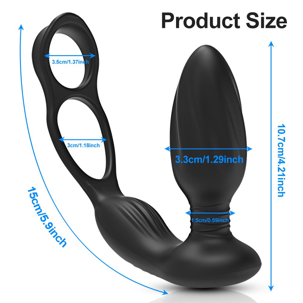 Remote Control Vibrator Butt Plug for Men Anal Stimulate Anal Plug Male Prostate Massager with Dual Penis Ring Sex Toy for Men