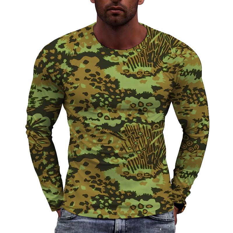 3D Printed Camouflage T Shirt For Men Hidden Tree Pattern Tees Spring Autumn Casual Loose T-Shirts Long Sleeves Round Neck Tops