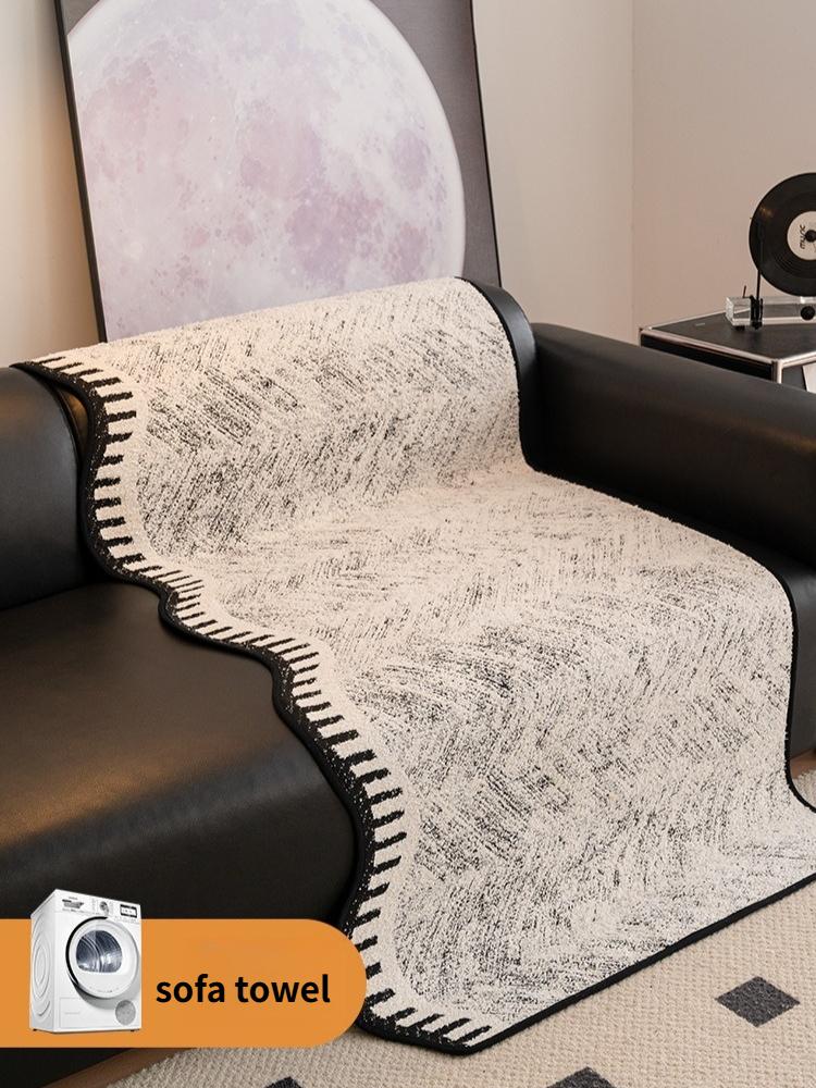 Anti Slip and Oil Proof Sofa Cushion Black White Thick Breathable Sofa Cover Chenier Non Slip Sofa Armrest Towel Backrest Towel Home Art Decoration