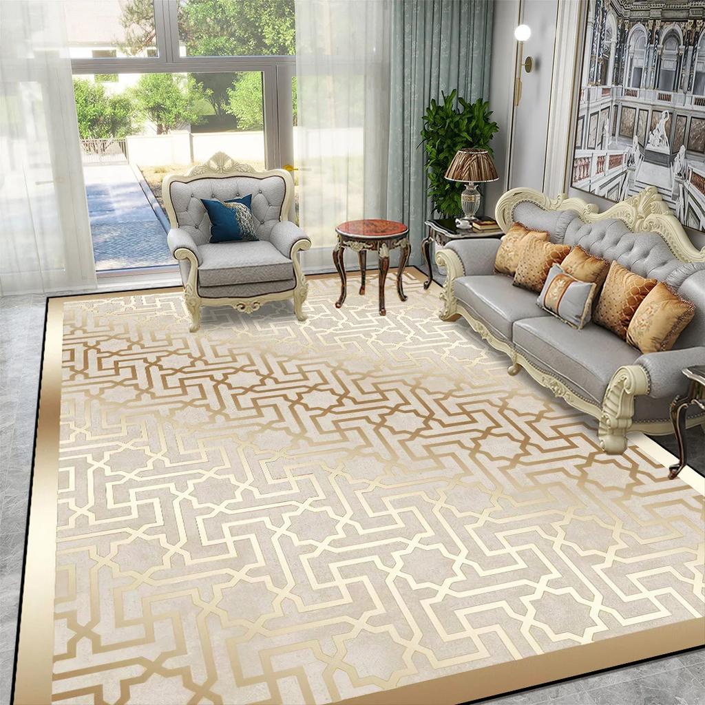 Goldener Luxus Europäischer Großer Teppich für Wohnzimmer Sofa Tisch Daneben Teppich für Schlafzimmer Waschbar Weiche Bodenmatte Dekoration Zuhause
