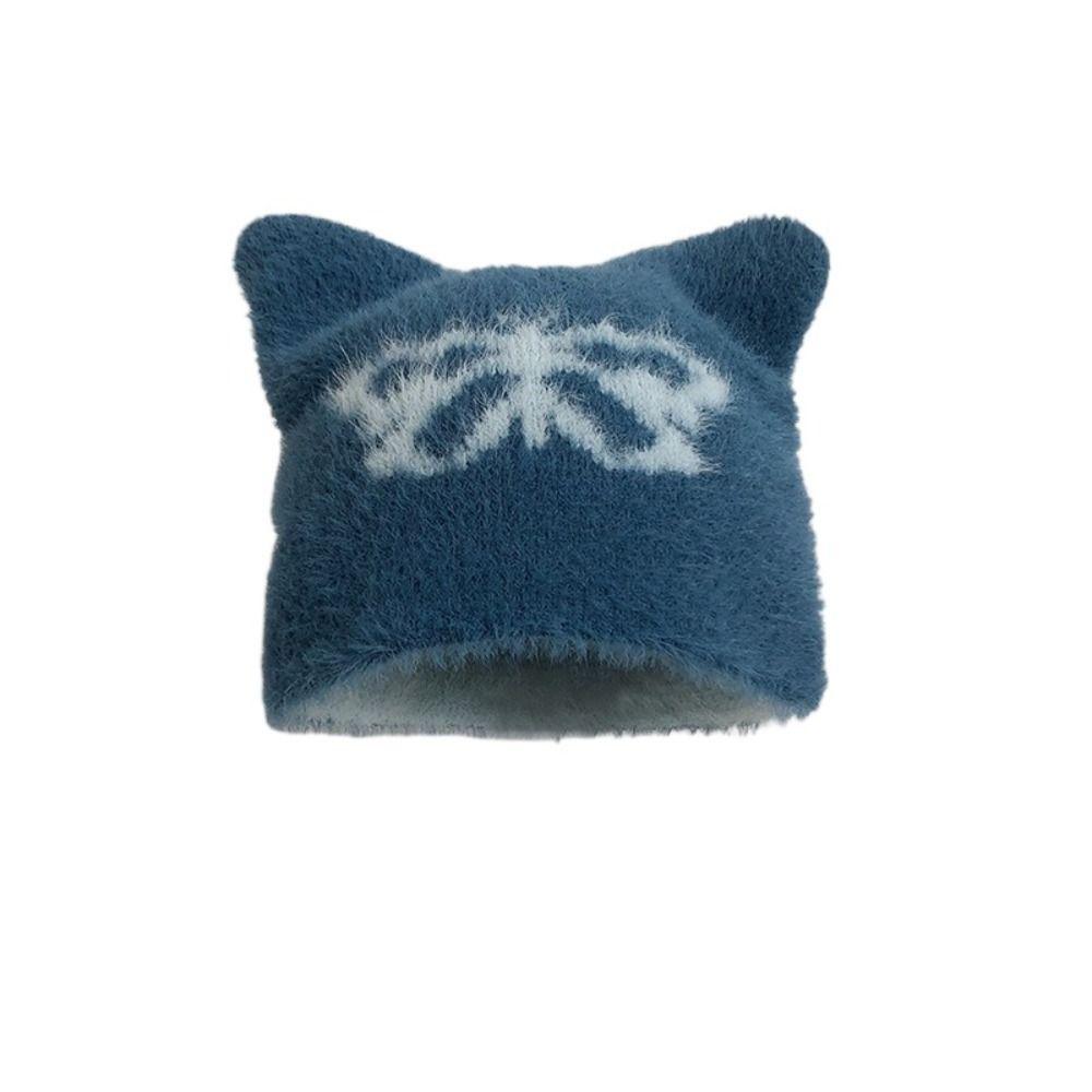 Bonnet Tricoté Style Coréen Étoile Sans Bord Bonnet Mode Oreilles de Chat Laine Chapeau Streetwear